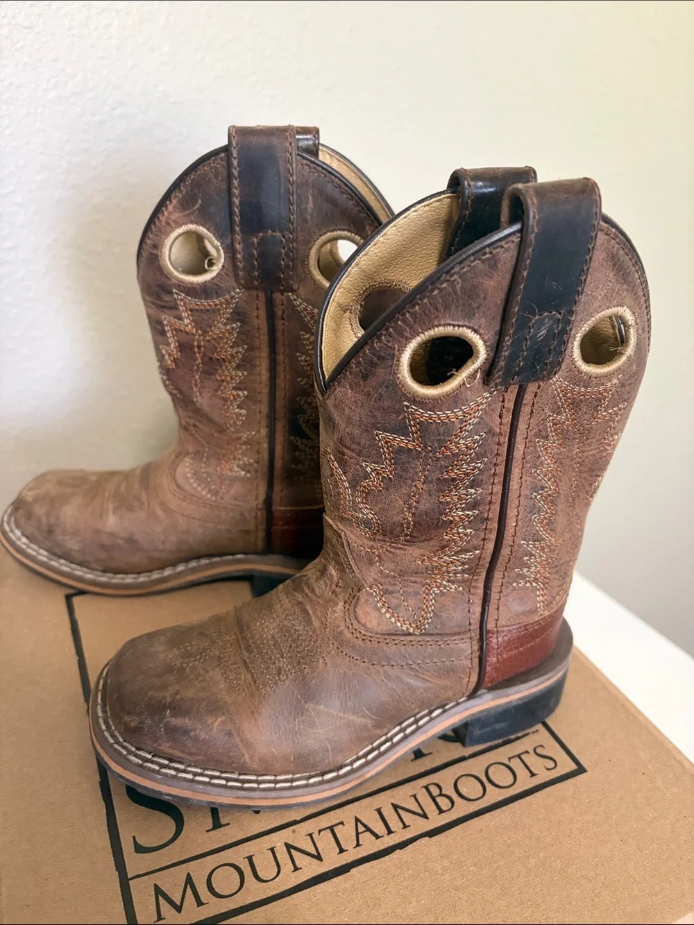 Children's Brown Western Pull-On Boots with Tan Trim